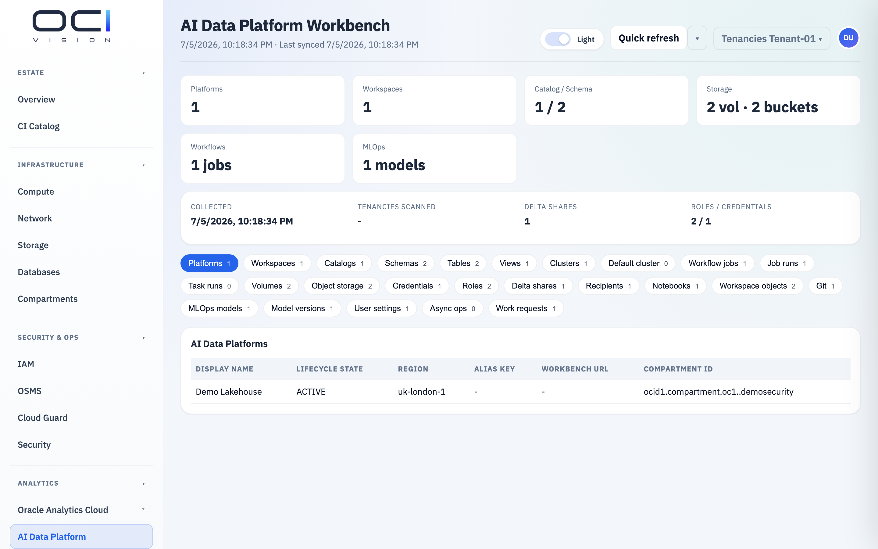 OCI Vision - AI Data Platform inventory