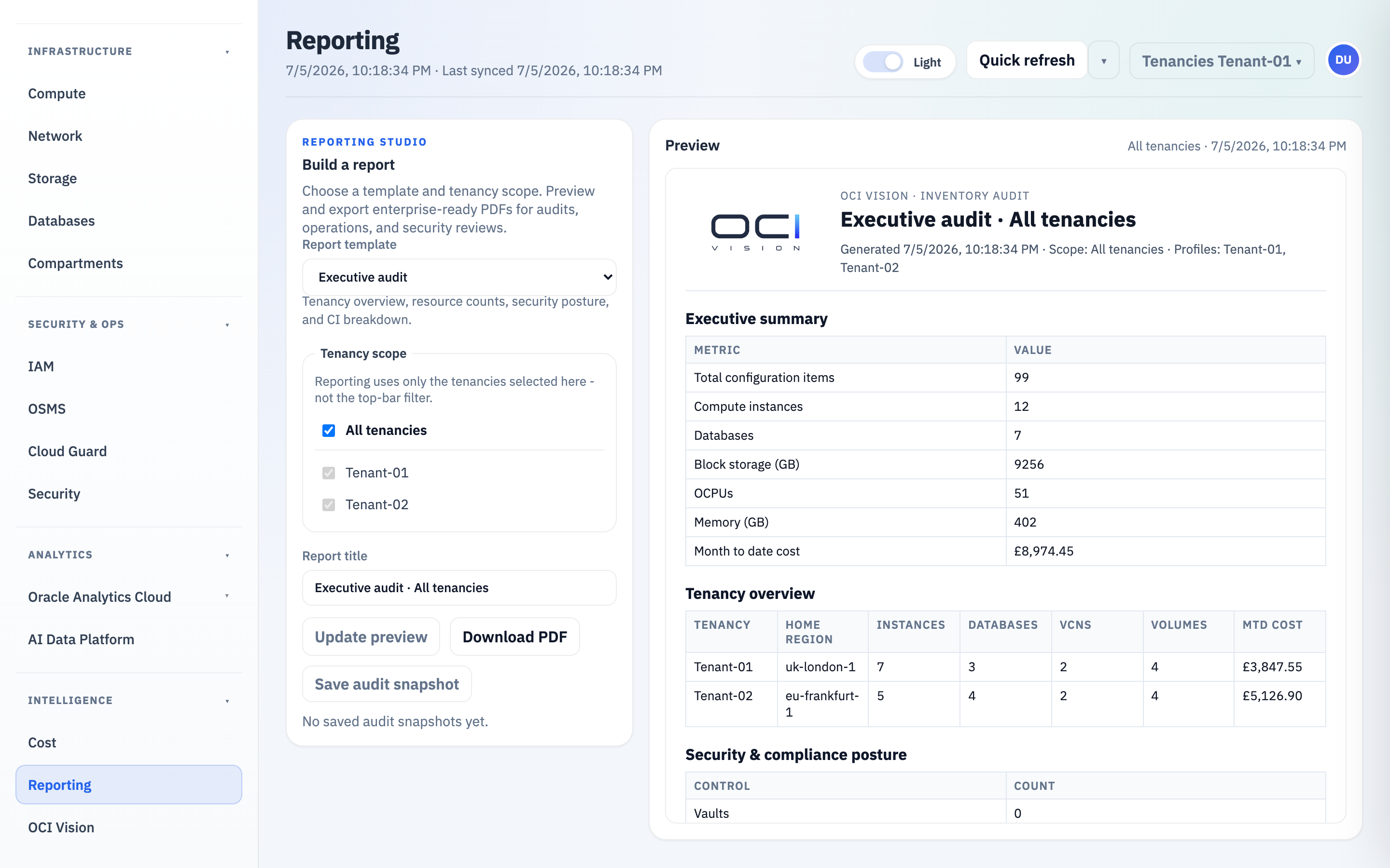 OCI Vision portal - Reporting Studio